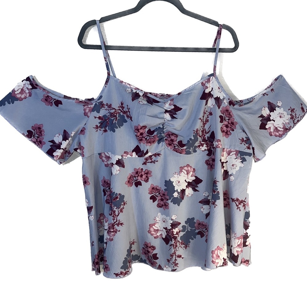 Shein Size 4XL Ditsy Floral Blue Cold-Shoulder Peplum Babydoll Blouse